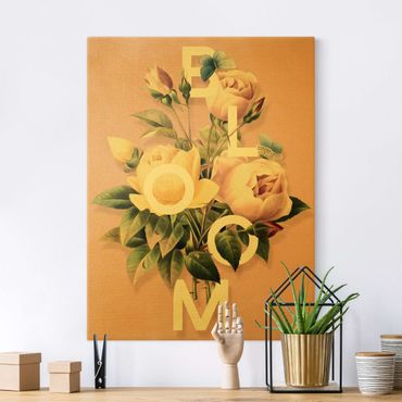 Quadro su tela oro - Tipografia floreale - Bloom