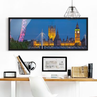 Poster con cornice - Big Ben E Westminster Palace A Londra Di Notte - Panorama formato orizzontale