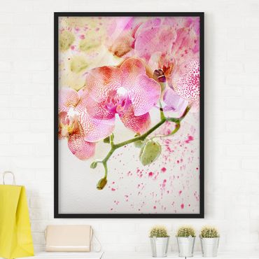 Poster con cornice - Watercolor Flowers Orchids - Verticale 4:3