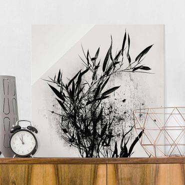 Quadro in vetro - Mondo vegetale grafico - Bambú nero - Quadrato 1:1