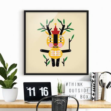 Poster con cornice - Collage Ethno mostro - Deer - Quadrato 1:1