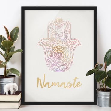 Poster con cornice - Illustrazione Hamsa mano Namaste oro rosa - Verticale 4:3