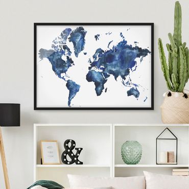 Poster con cornice - Water World Map Light - Orizzontale 3:4