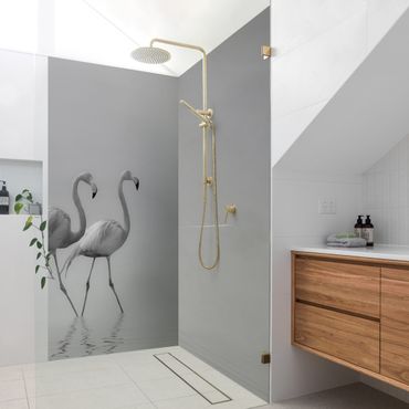 Rivestimento per doccia - Flamingo Love in bianco e nero