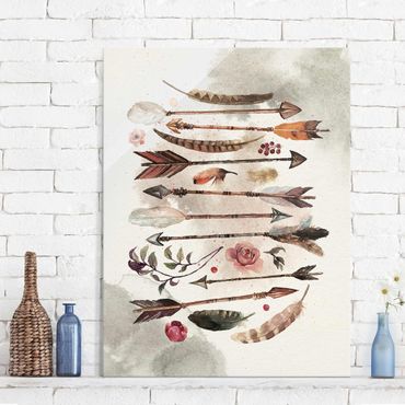 Quadro in vetro - Boho Arrows And Feathers - Watercolor - Verticale 3:4