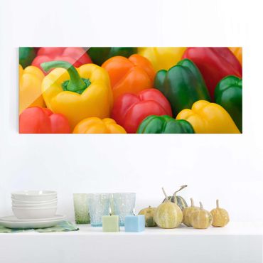 Quadro in vetro - Colorful Peppers - Panoramico