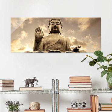 Quadro in vetro - Big Buddha Sepia - Panoramico