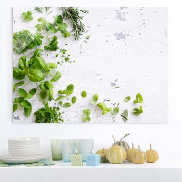 Quadro in vetro - Herbs On Wooden Shabby - Orizzontale 4:3