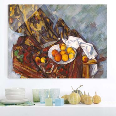 Quadro in vetro - Paul Cézanne - Nature morte, Tenda Fiore e Frutta - Impressionismo - Orizzontale 4:3