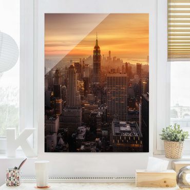 Quadro in vetro - Manhattan Skyline Evening - Verticale 3:4