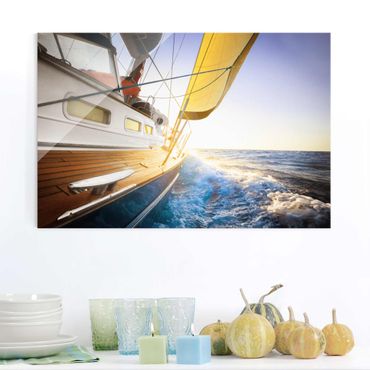 Quadro in vetro - Sailboat on blue sea in sunshine - Orizzontale 3:2
