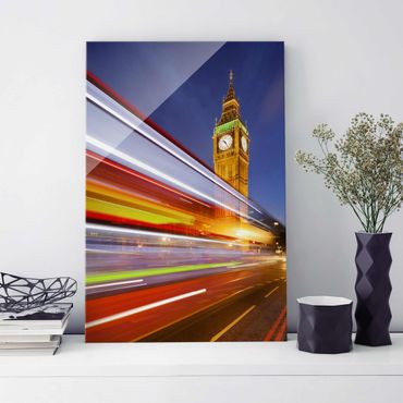 Quadro in vetro - Traffic in London at the Big Ben at night - Verticale 2:3