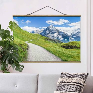 Foto su tessuto da parete con bastone - Panorama di Grindelwald  - Orizzontale 3:2