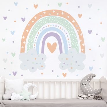 Adesivo murale - Arcobaleno con nuvole pastello