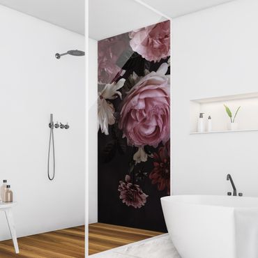 Rivestimento per doccia - Rose su sfondo nero vintage