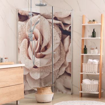 Rivestimento per doccia - Rose in seppia con gocce d'acqua
