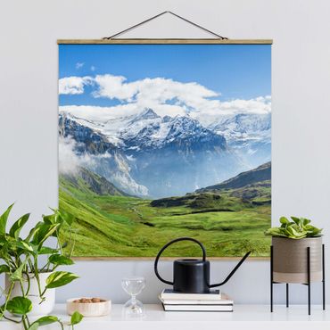Foto su tessuto da parete con bastone - Panorama delle Alpi svizzere - Quadrato 1:1