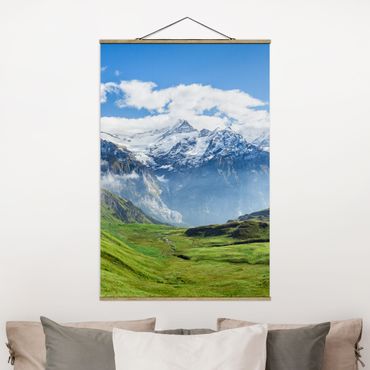 Foto su tessuto da parete con bastone - Panorama delle Alpi svizzere - Verticale 2:3