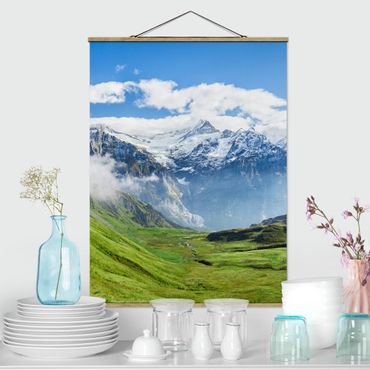 Foto su tessuto da parete con bastone - Panorama delle Alpi svizzere - Verticale 3:4