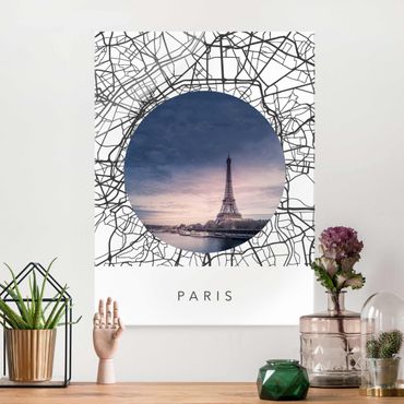 Quadro in vetro - Collage mappa di Parigi