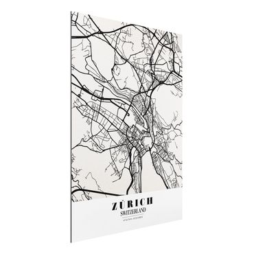 Quadro in alluminio - Zurich City Map - Classic