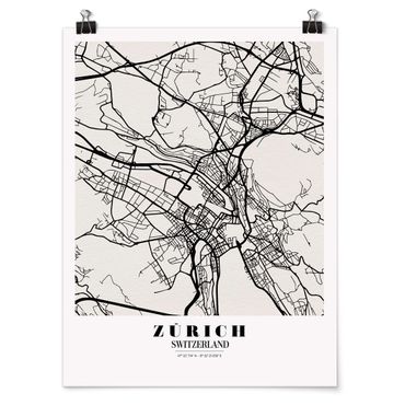 Poster - Mappa Zurigo - Classic - Verticale 4:3