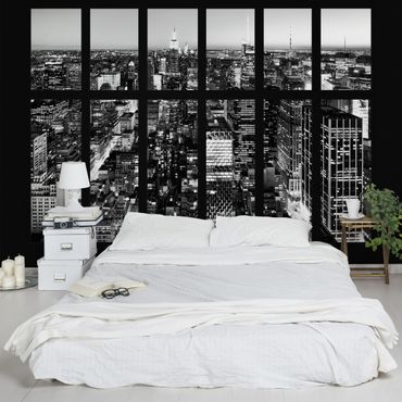 Carta da parati - Window View Manhattan Skyline black-white