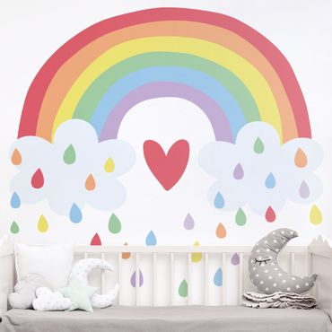 Adesivo murale - Arcobaleno e cuore colorati XXL
