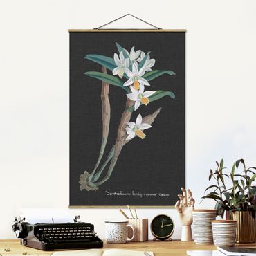 Foto su tessuto da parete con bastone - White Orchid su lino I - Verticale 3:2