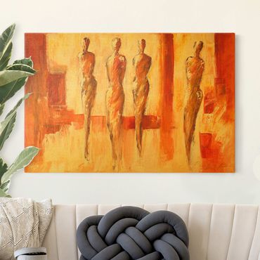 Quadro su tela oro - Quattro figure in arancione
