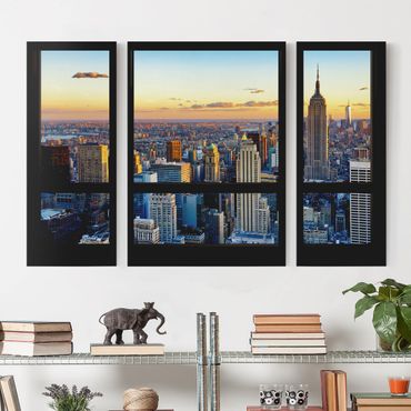 Stampa su tela 3 parti - Window View - Sunrise New York - Trittico