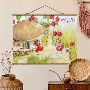 Foto su tessuto da parete con bastone - Strawberry Coniglio Erdbeerfee - Under The Raspberry Bush - Orizzontale 3:4