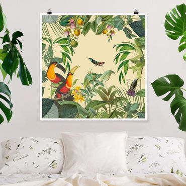 Poster - Vintage Collage - Birds In The Jungle - Quadrato 1:1
