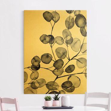 Quadro su tela oro - Ramo di eucalipto in acquerello bianco e nero