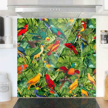 Paraschizzi in vetro - Collage colorato - Pappagalli nella giungla