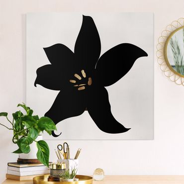 Stampa su tela - Mondo vegetale grafico - Orchidea in nero e oro - Quadrato 1:1