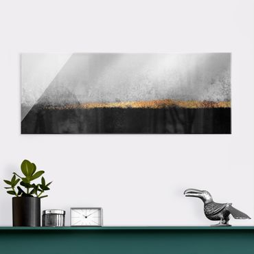 Quadro in vetro - Orizzonte dorato astratto bianco e nero - Panorama