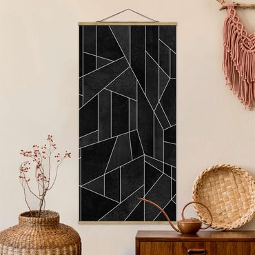 Quadro su tessuto con stecche per poster - Elisabeth Fredriksson - Bianco e nero geometrico Acquarello - Verticale 2:1