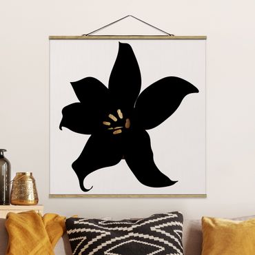 Foto su tessuto da parete con bastone - Mondo vegetale grafico - Orchidea in nero e oro - Quadrato 1:1