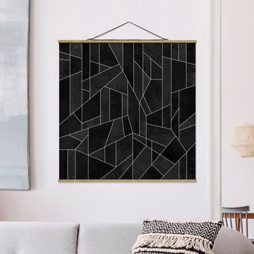 Quadro su tessuto con stecche per poster - Elisabeth Fredriksson - Bianco e nero geometrico Acquarello - Quadrato 1:1