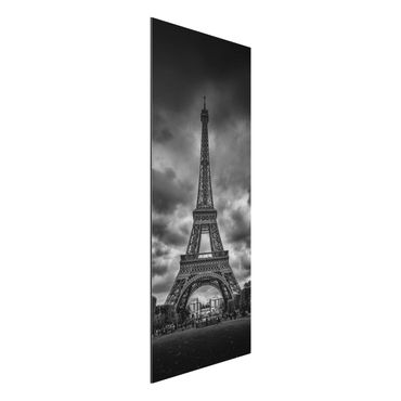 Quadro in alluminio - Torre Eiffel Davanti Nubi In Bianco e nero