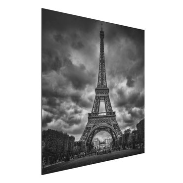 Quadro in alluminio - Torre Eiffel Davanti Nubi In Bianco e nero