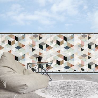 Telo frangivista per balcone - Mosaico in acquerello con triangoli I