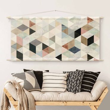 Arazzo da parete - Mosaico in acquerello con triangoli I