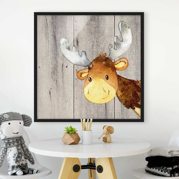 Poster con cornice - Acquarello di cervo su legno