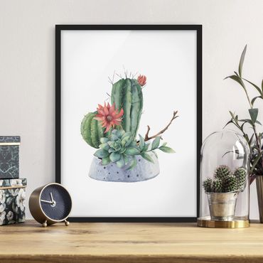 Poster con cornice - Illustrazione di cactus in acquerello