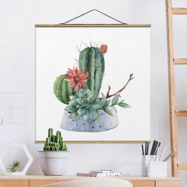 Foto su tessuto da parete con bastone - Illustrazione di cactus in acquerello - Quadrato 1:1