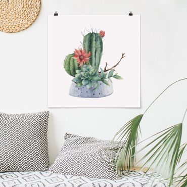 Poster - Illustrazione di cactus in acquerello