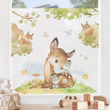 Decorazione per finestre - Coniglietto e scoiattolo in acquerello