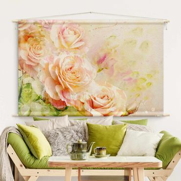 Arazzo da parete - Composizione di rose in acquerello